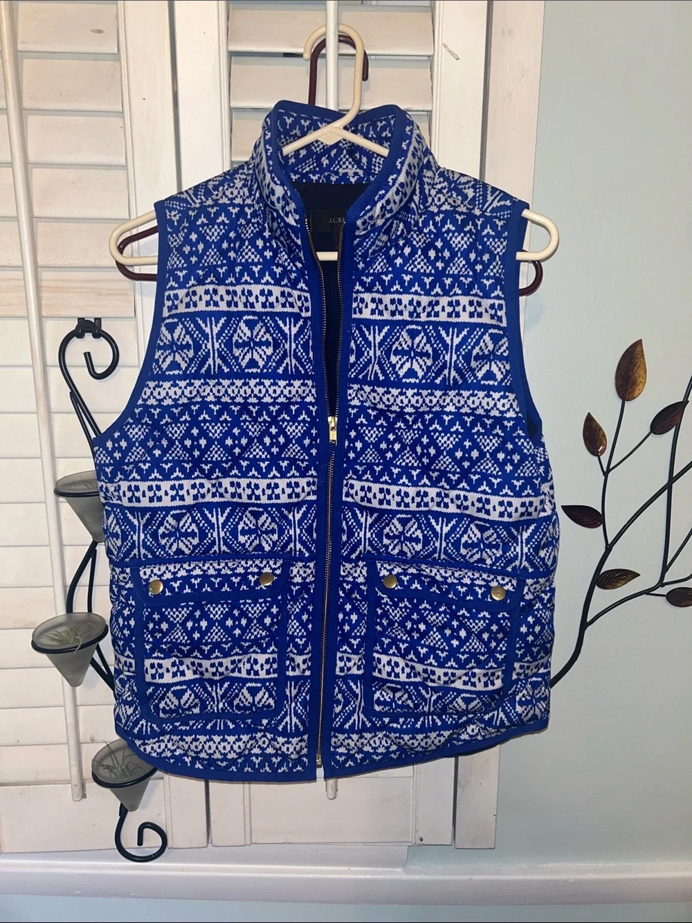 J. Crew Royal Blue Fair Isle Quilted Vest